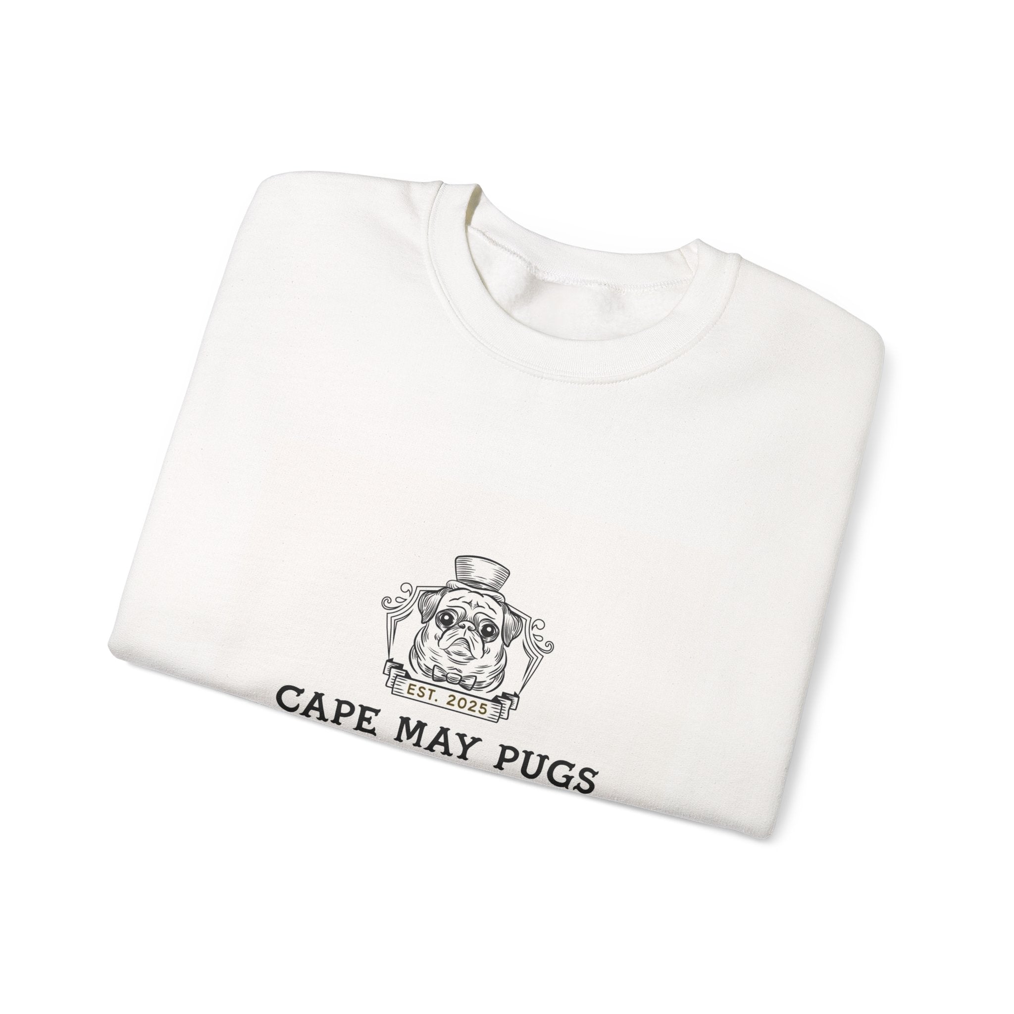Cape May Pugs crest logo Sweatshirt | Pug illustration, coastal dog design