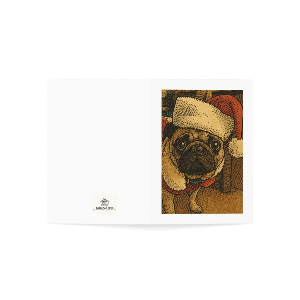 Pug in Santa Hat Greeting Card | Christmas Pug Holiday Card