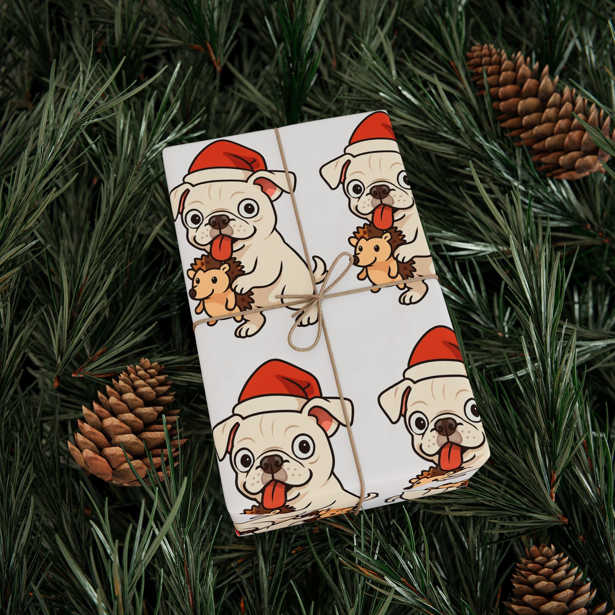 Cape May Pug Pattern Wrapping Paper - Cute Cartoon Pugs Gift Wrap Roll