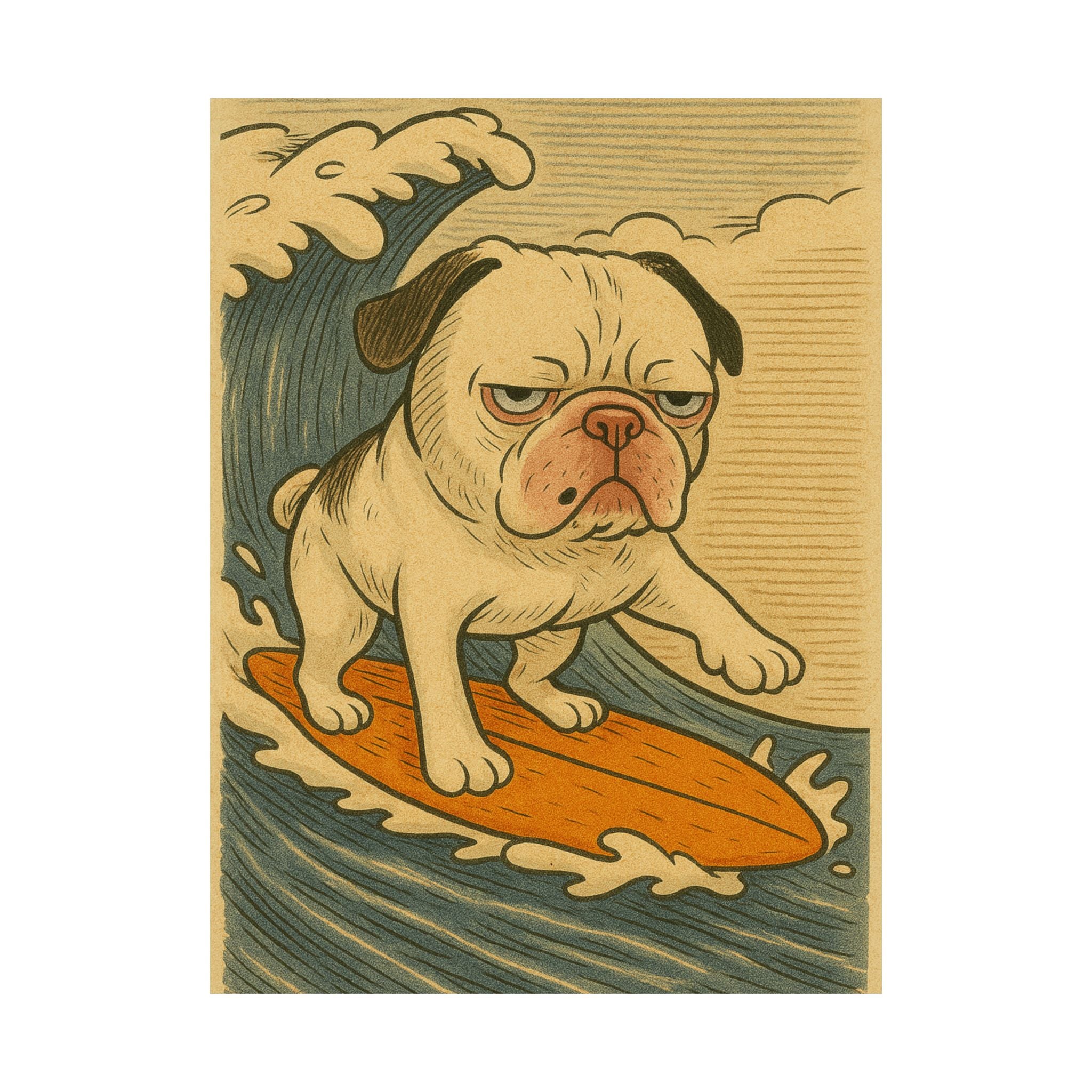 Grumpy Surfing Pug Poster