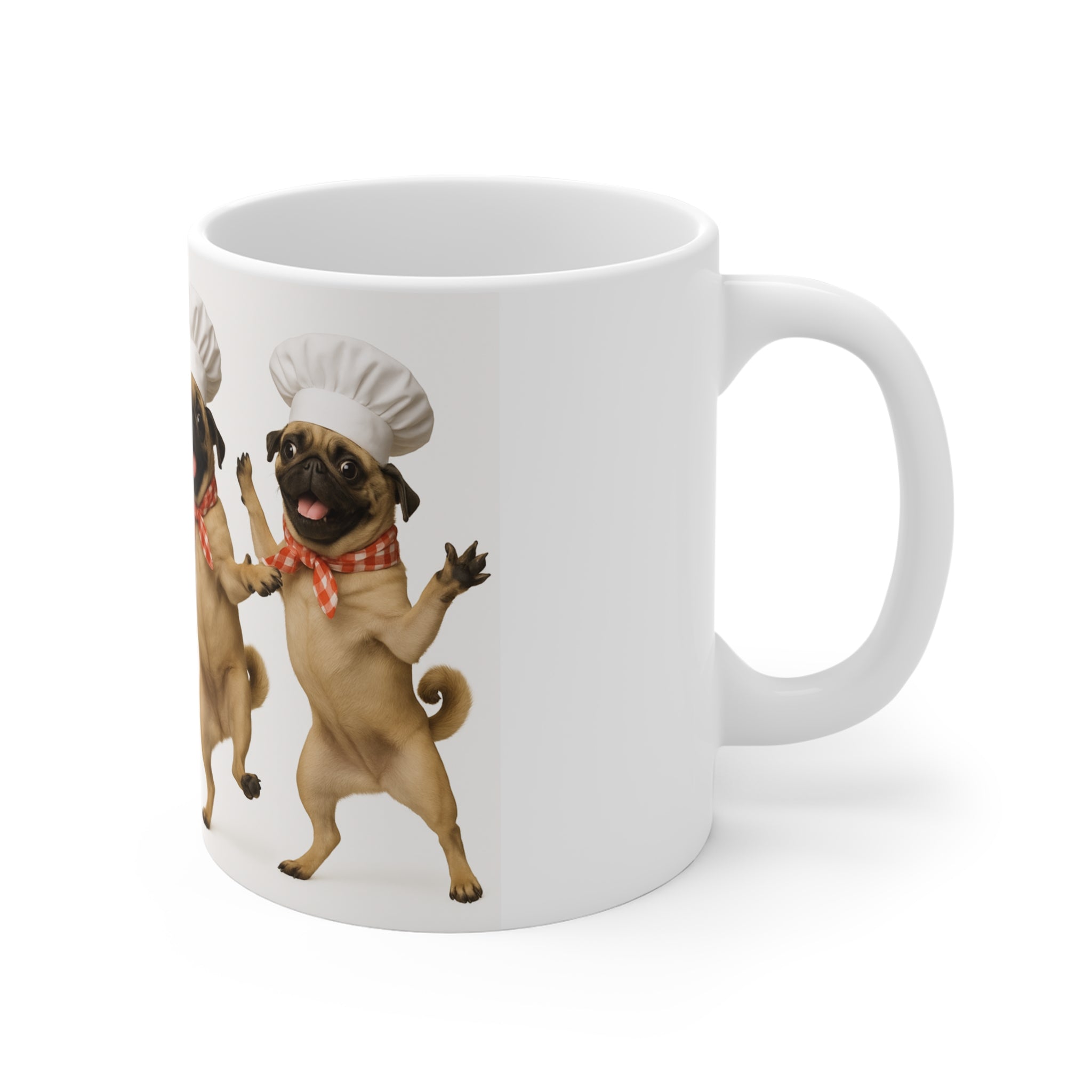 Otis Chef Pug Dancing Mug — Cute Pug with Chef Hat Coffee Cup (11 oz)