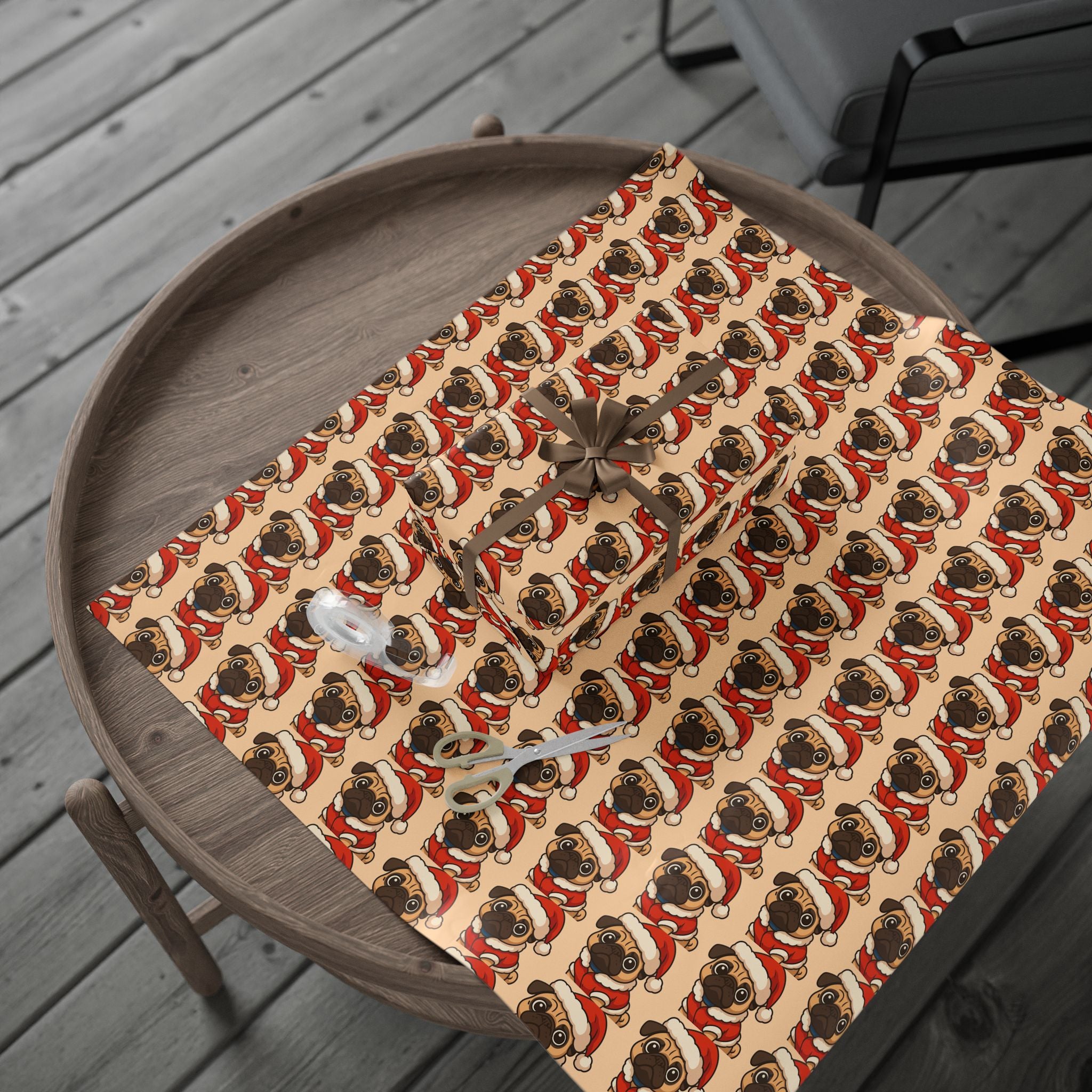 Pug Santa Pattern Wrapping Paper | Christmas Dog Print Gift Wrap