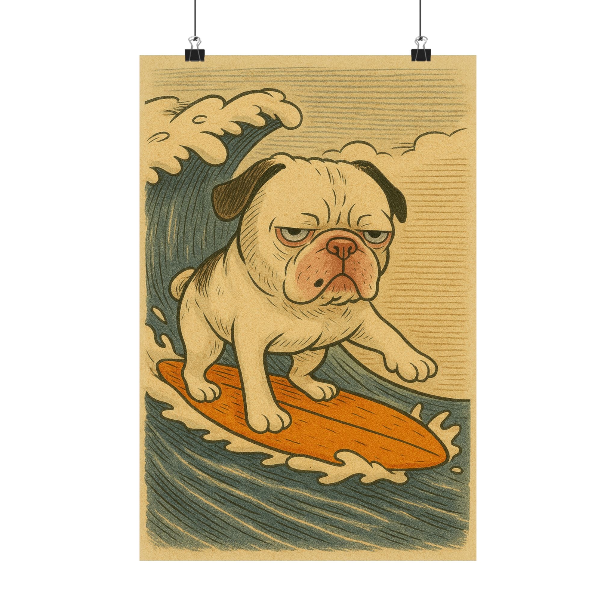 Grumpy Surfing Pug Poster