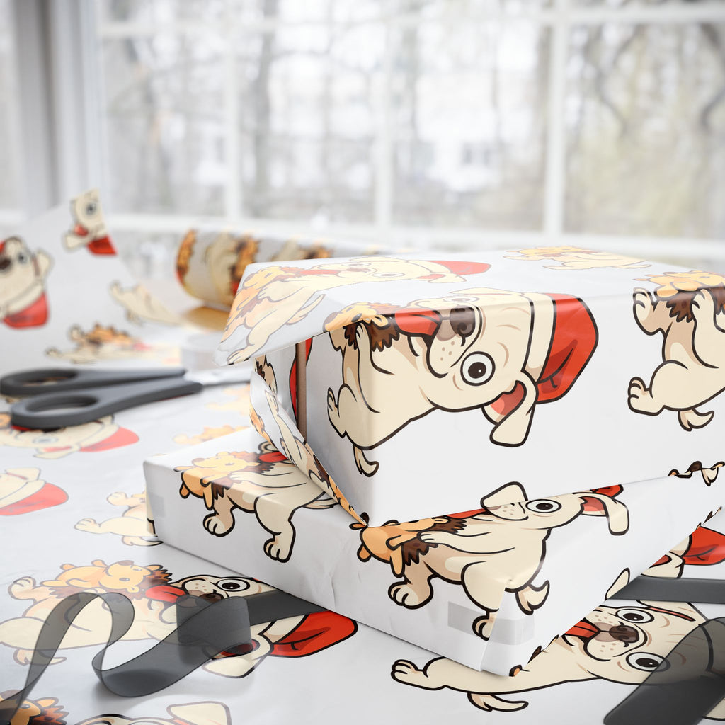 Cape May Pug Pattern Wrapping Paper - Cute Cartoon Pugs Gift Wrap Roll