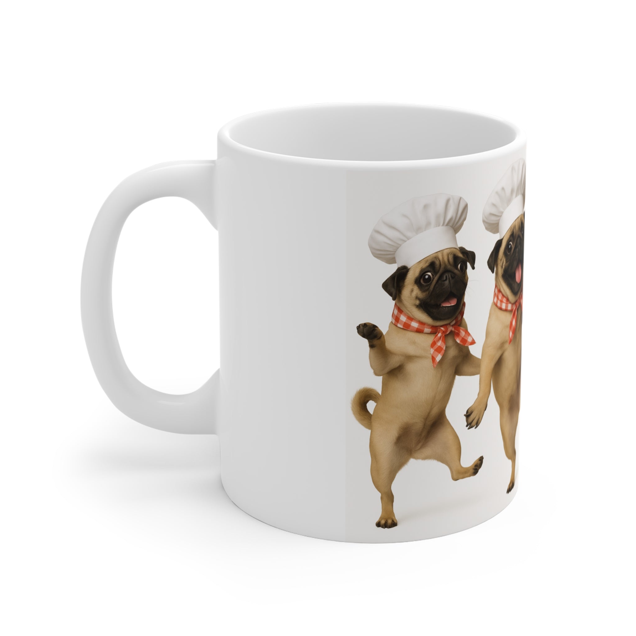 Otis Chef Pug Dancing Mug — Cute Pug with Chef Hat Coffee Cup (11 oz)
