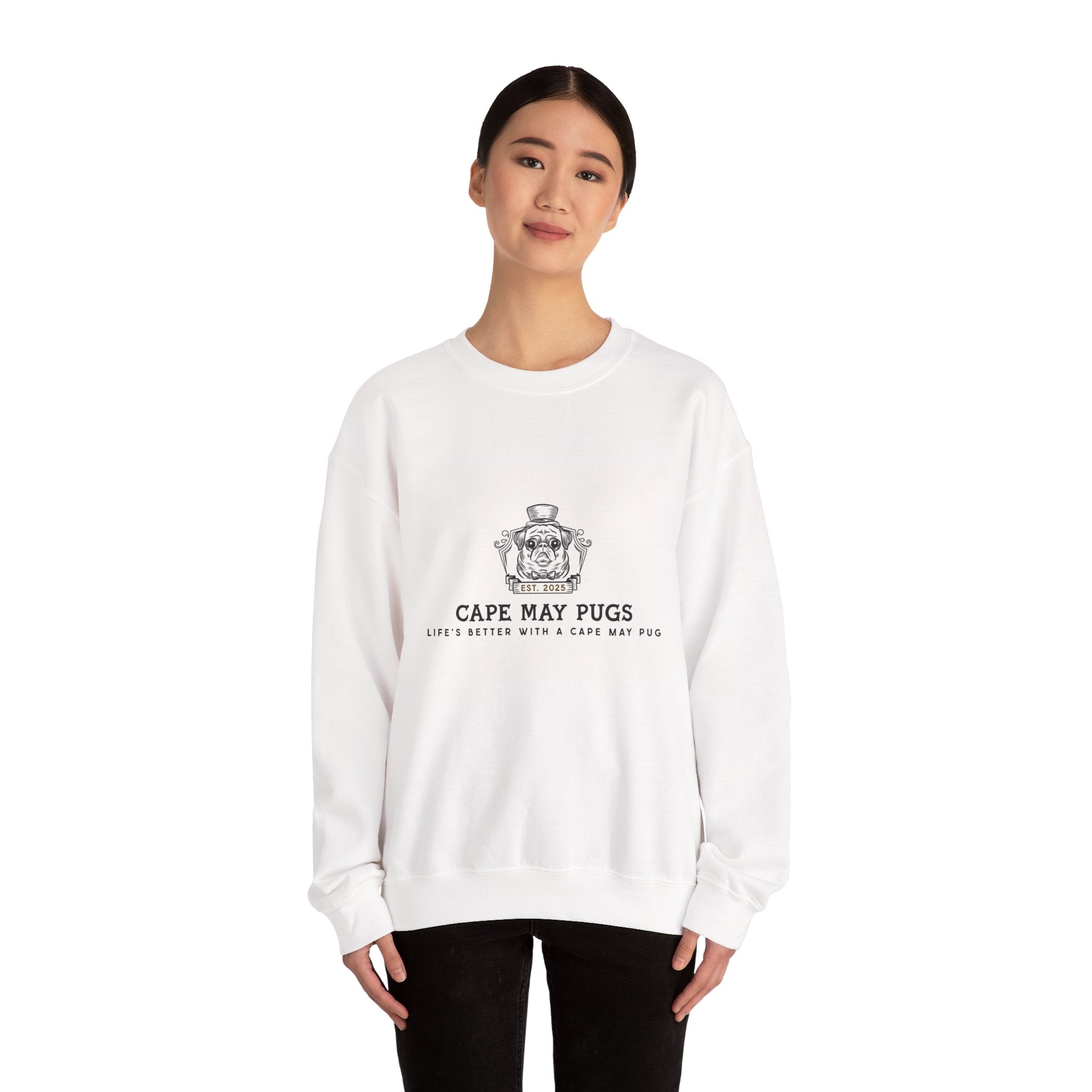 Cape May Pugs crest logo Sweatshirt | Pug illustration, coastal dog design
