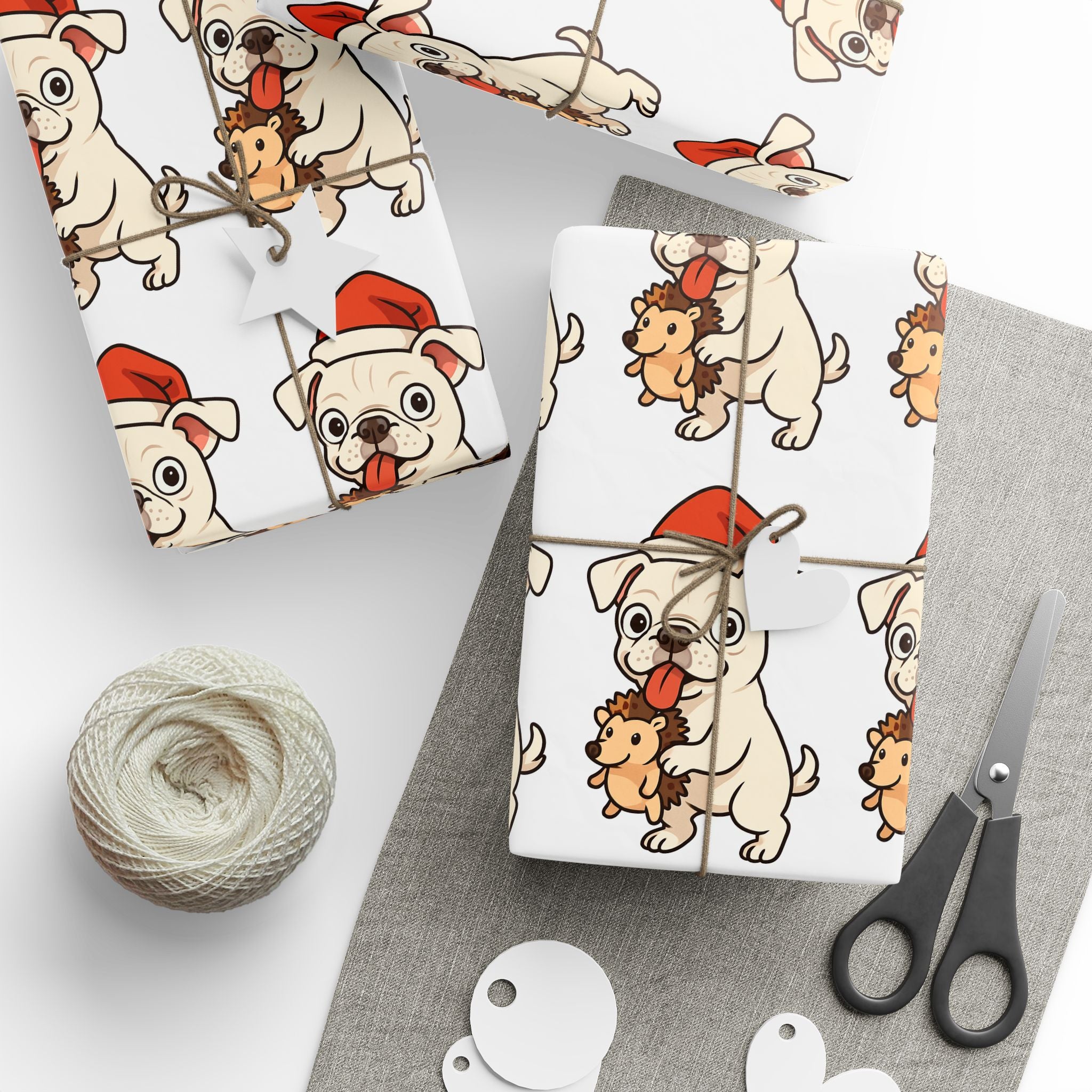 Cape May Pug Pattern Wrapping Paper - Cute Cartoon Pugs Gift Wrap Roll