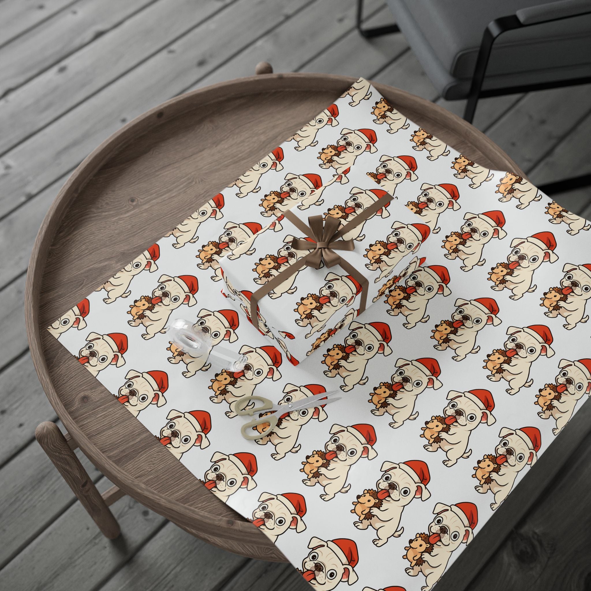 Cape May Pug Pattern Wrapping Paper - Cute Cartoon Pugs Gift Wrap Roll
