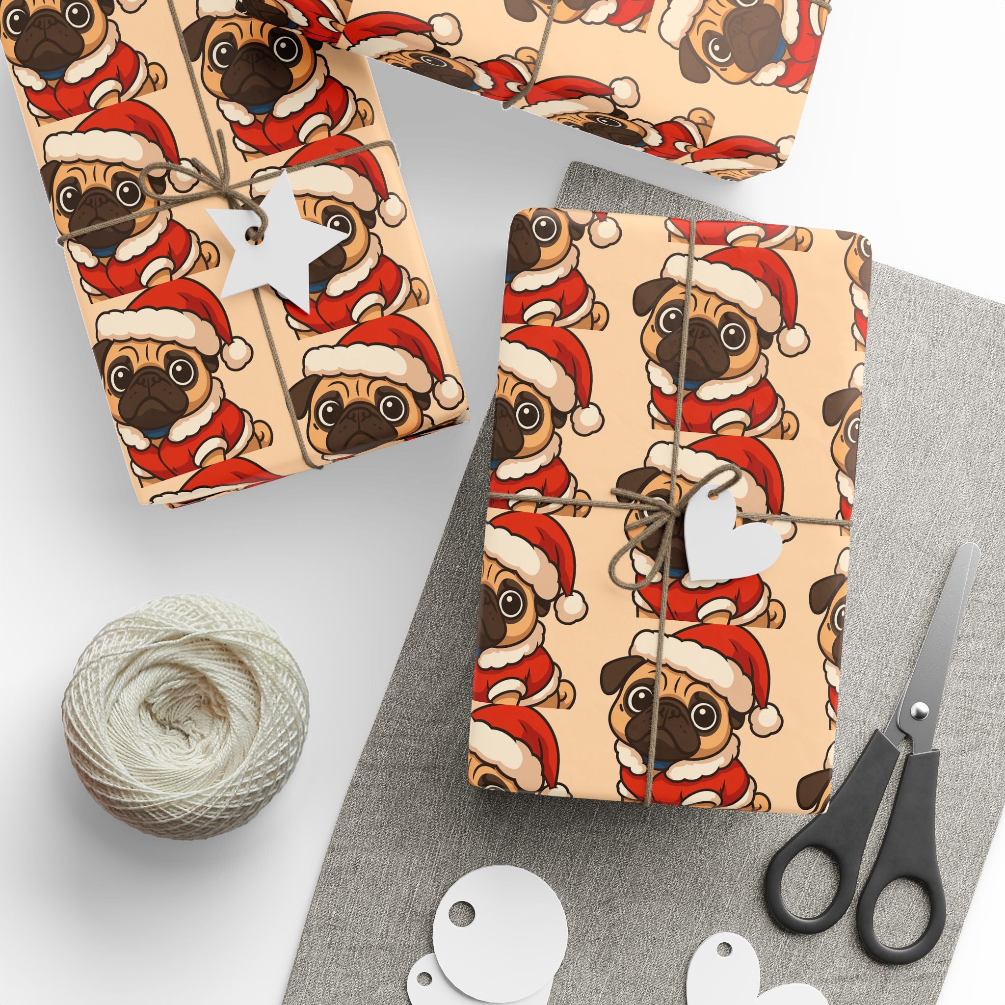 Pug Santa Pattern Wrapping Paper | Christmas Dog Print Gift Wrap