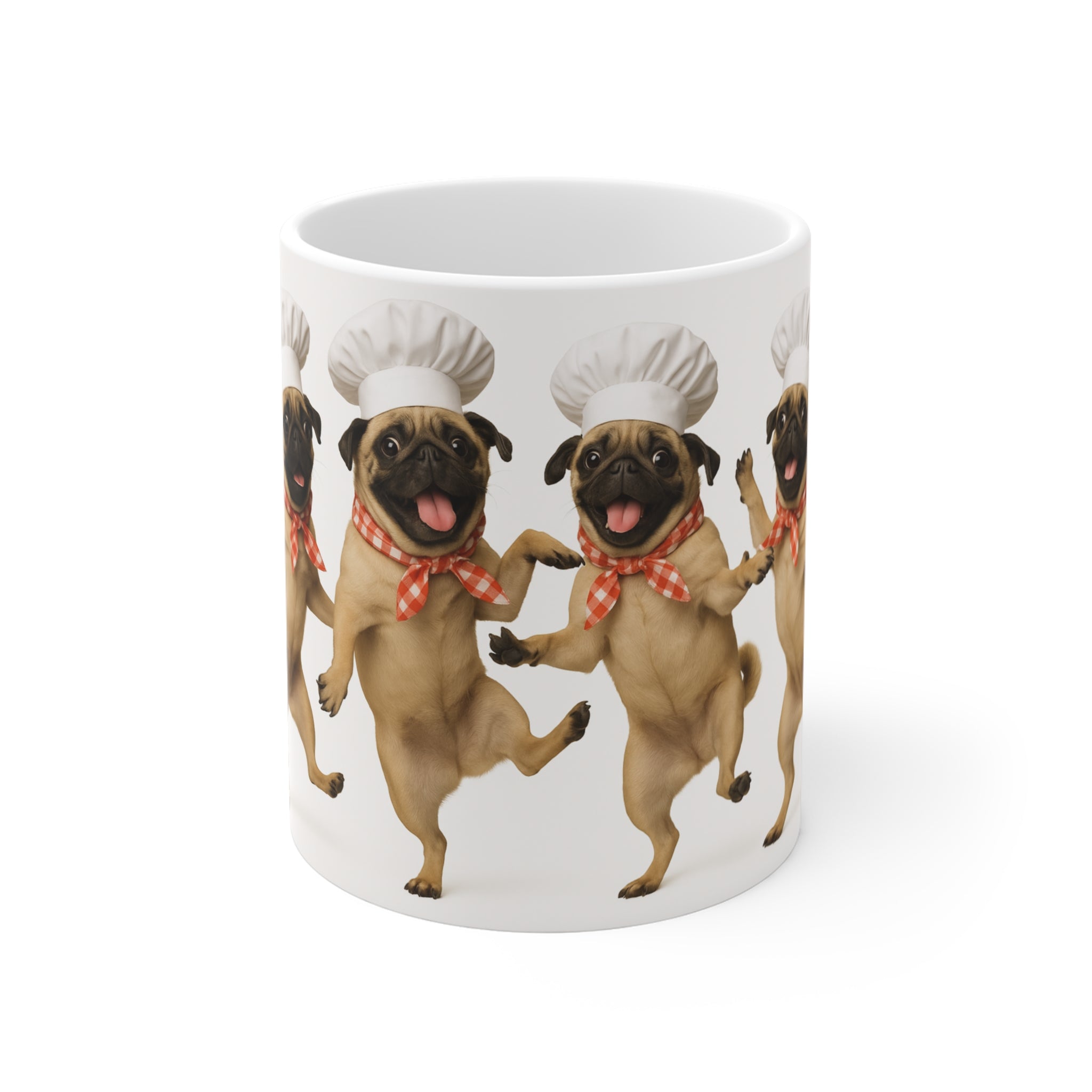 Otis Chef Pug Dancing Mug — Cute Pug with Chef Hat Coffee Cup (11 oz)