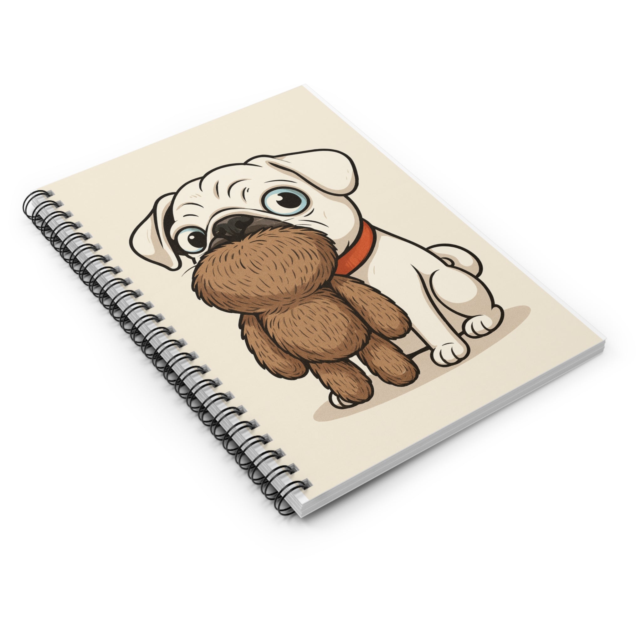 Odin Pug Puppy with Teddy Spiral Notebook — Cute Dog Journal, Ruled Lined Notepad for Kids & Pet Lovers