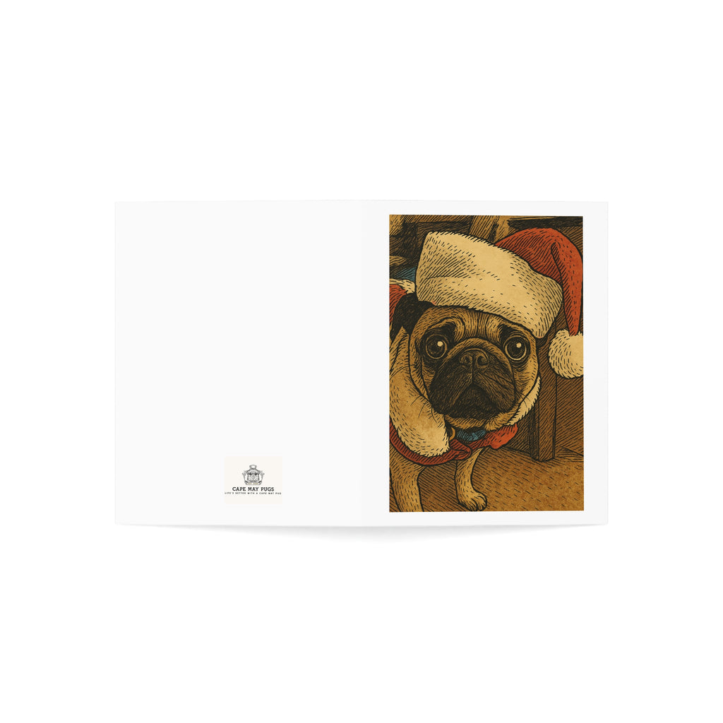 Pug in Santa Hat Greeting Card | Christmas Pug Holiday Card