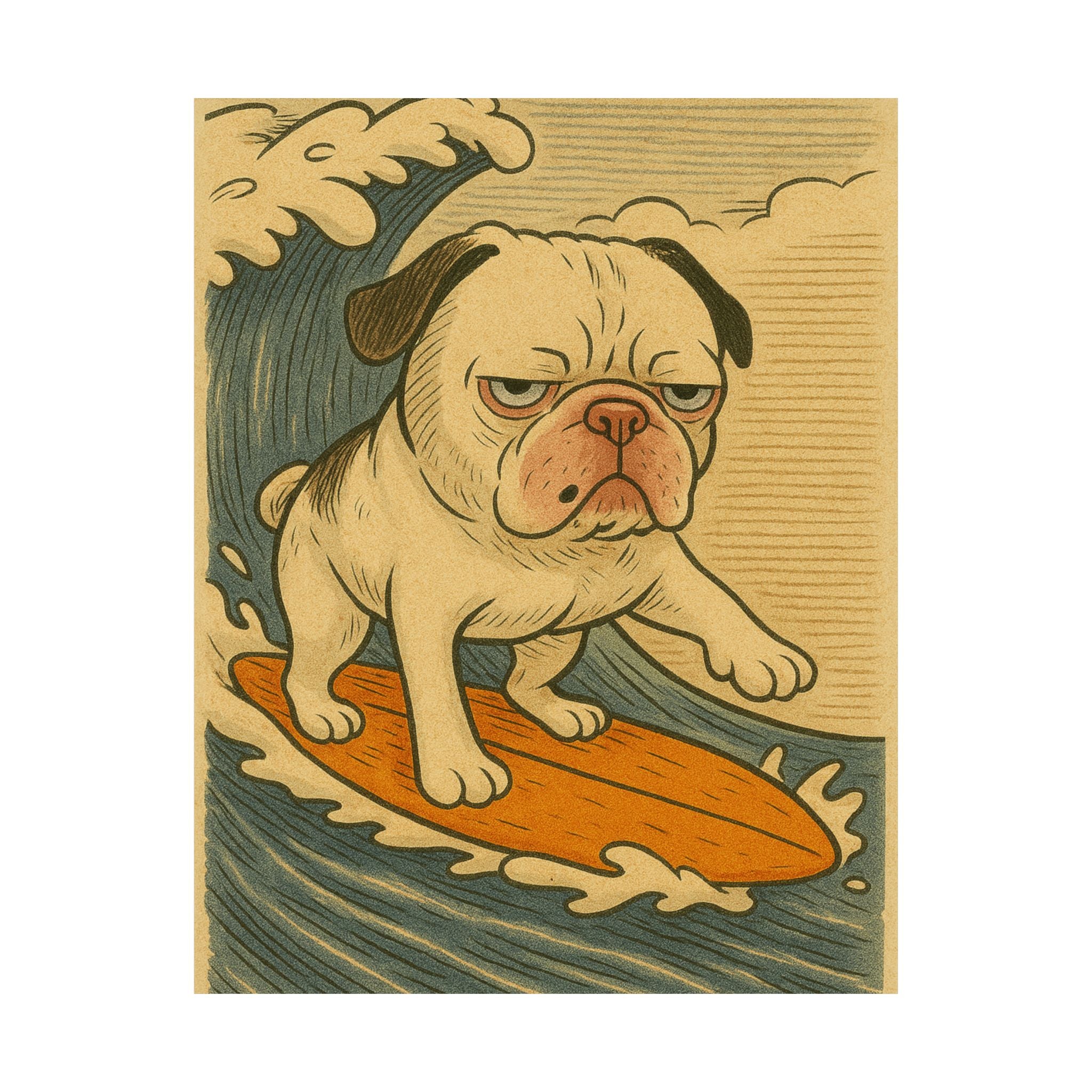Grumpy Surfing Pug Poster