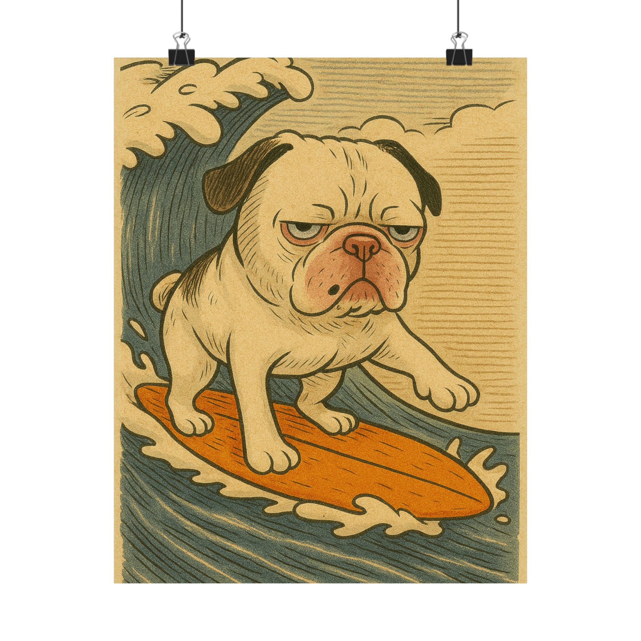 Grumpy Surfing Pug Poster