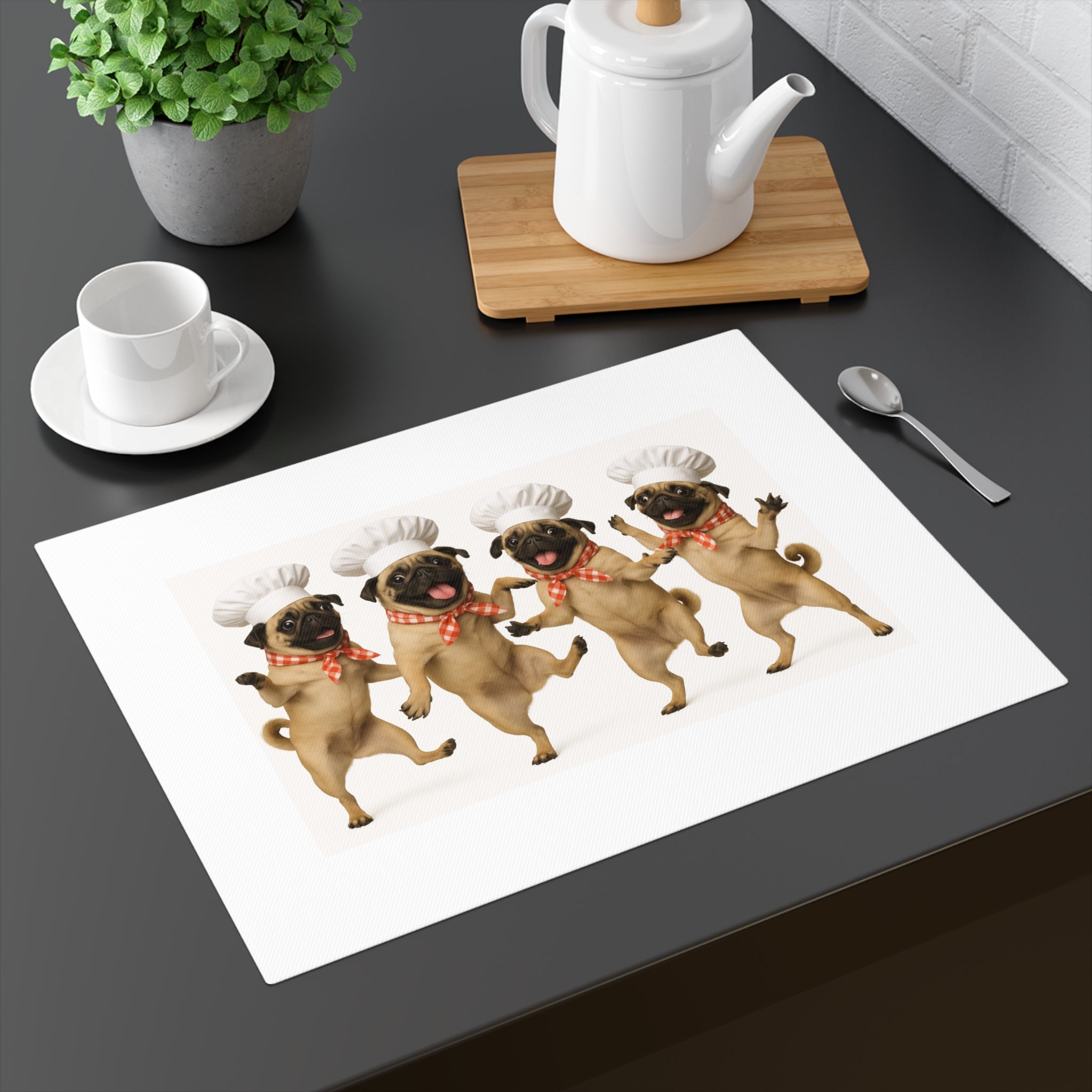 Pug Chefs Placemat — Cute Dancing Pugs Kitchen Table Mat