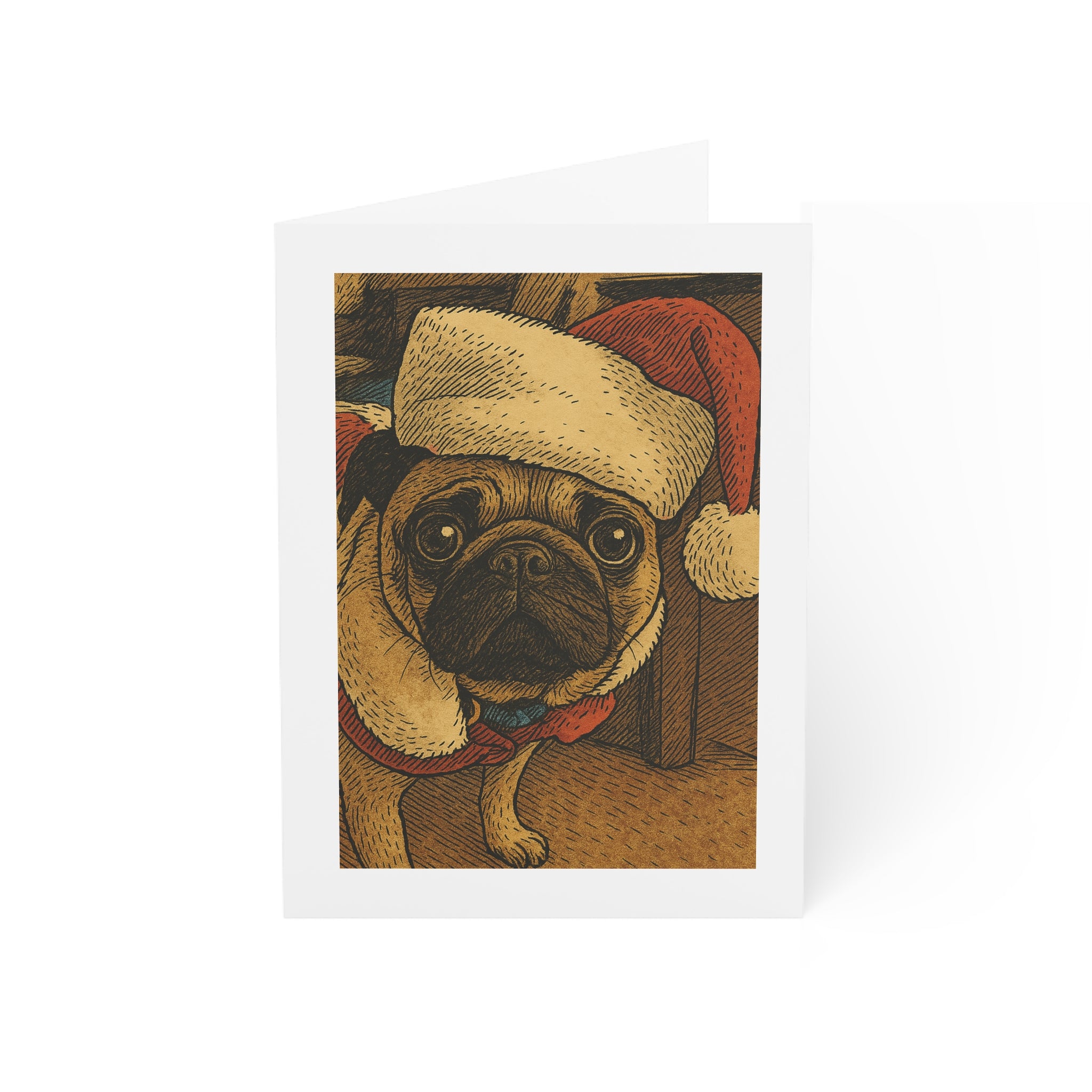 Pug in Santa Hat Greeting Card | Christmas Pug Holiday Card
