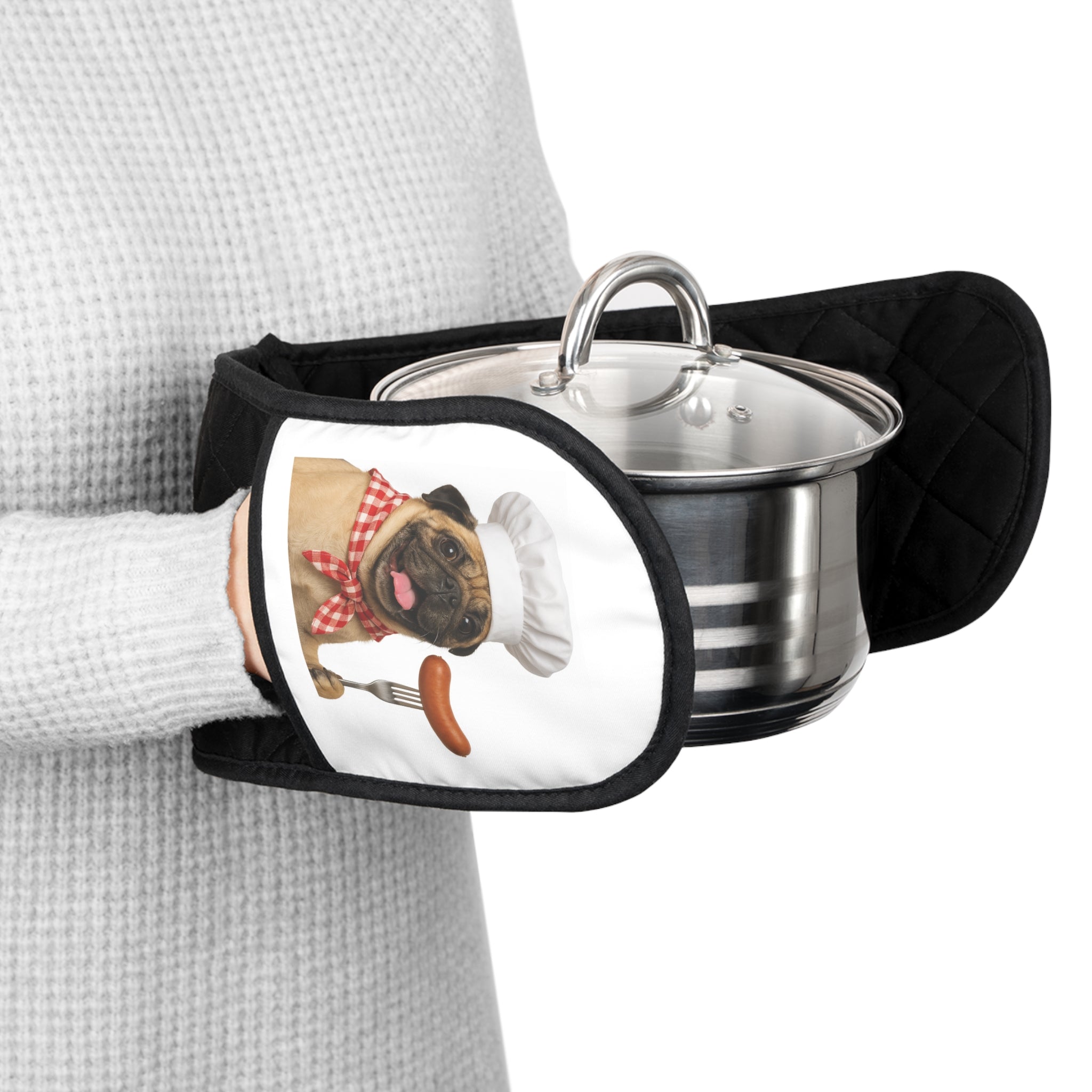 Otis Pug Chef Oven Mitts - Cute Pug Chef Double Pot Holder for Baking & Grilling