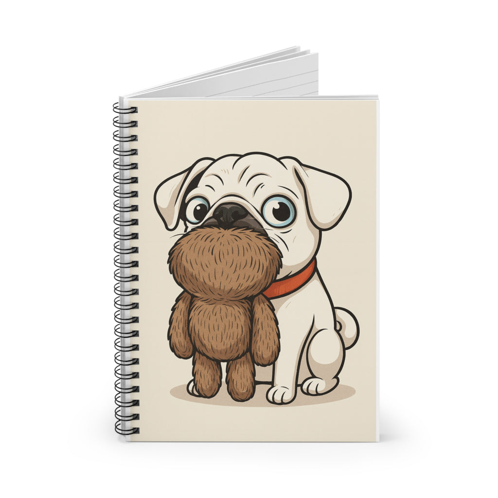 Odin Pug Puppy with Teddy Spiral Notebook — Cute Dog Journal, Ruled Lined Notepad for Kids & Pet Lovers