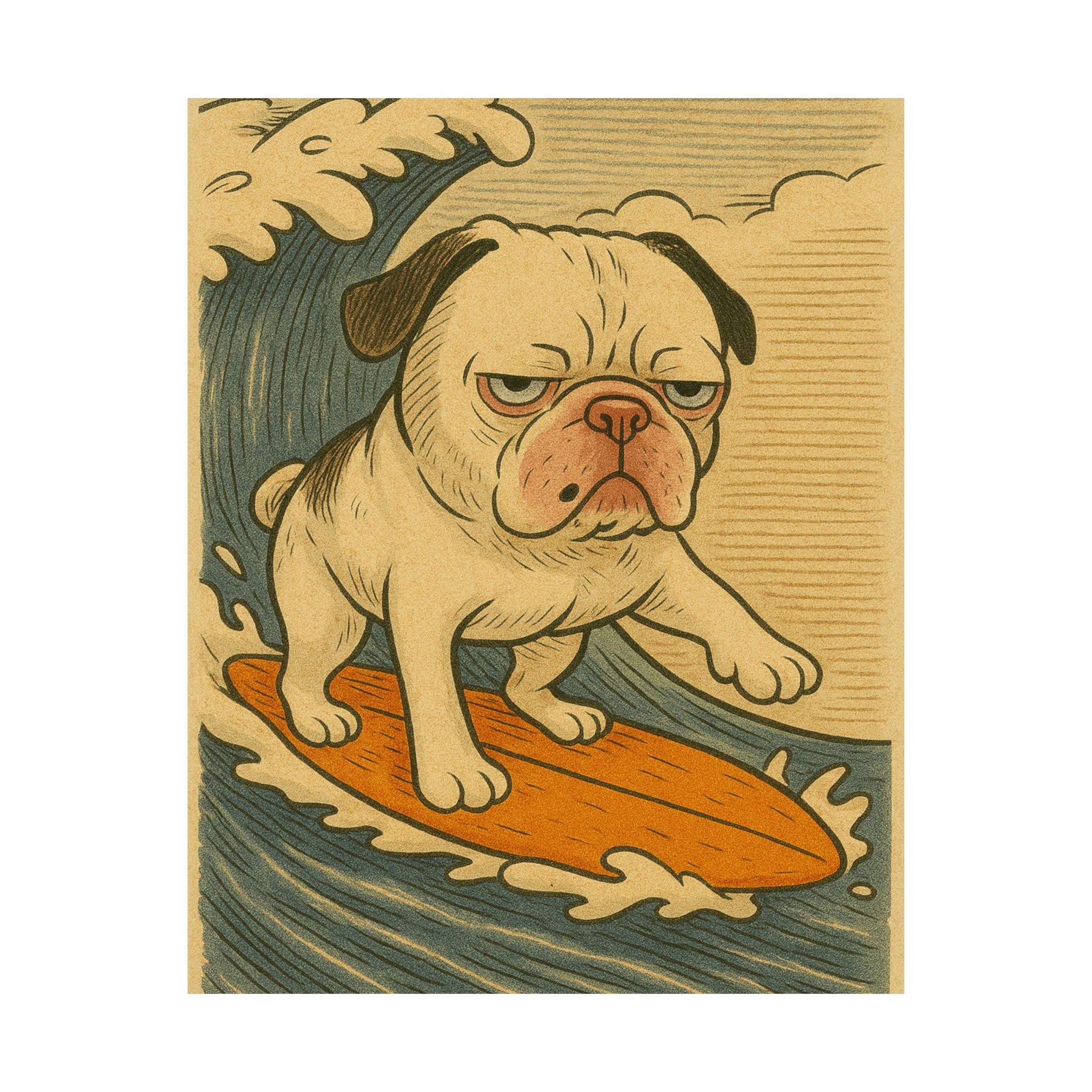 Grumpy Surfing Pug Poster