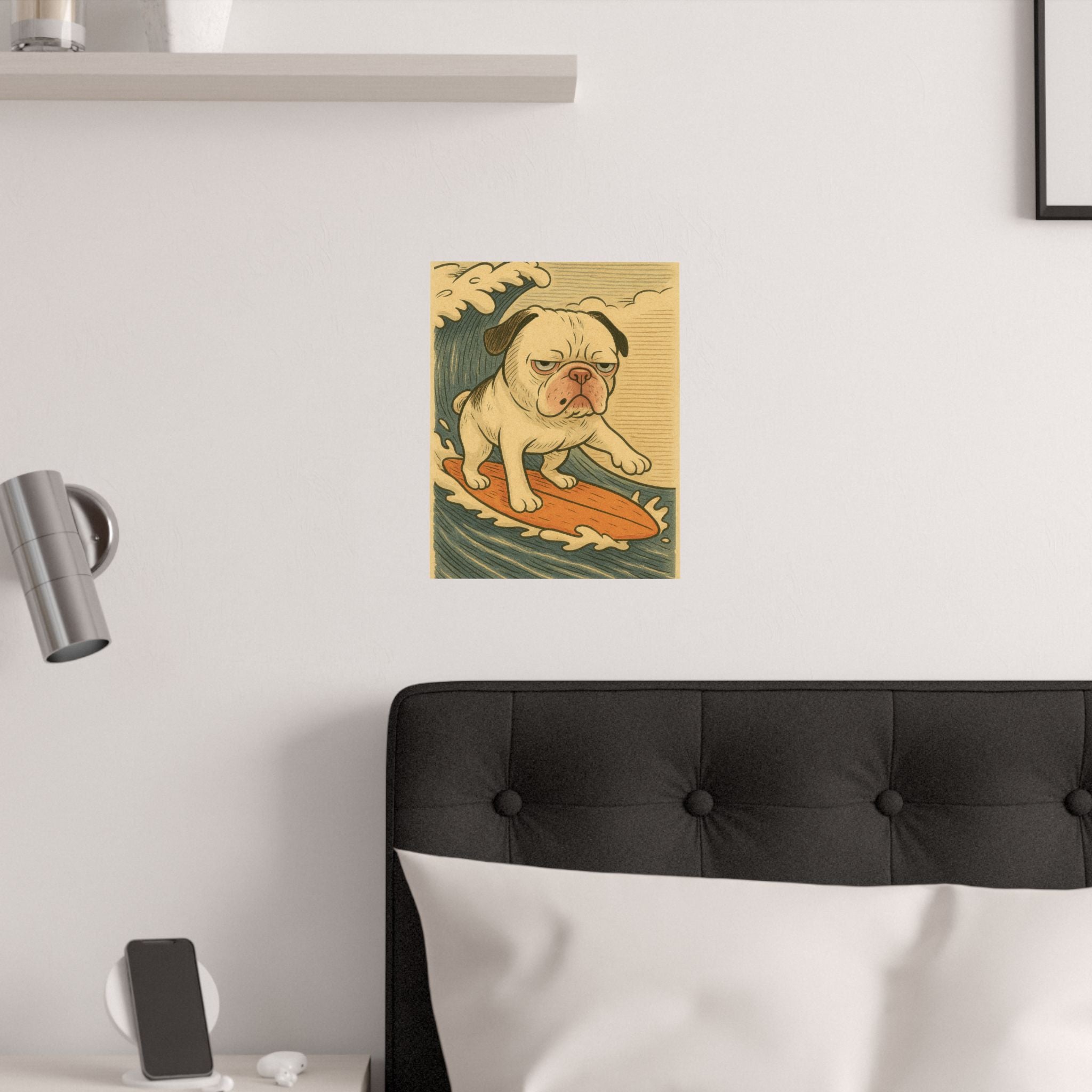 Grumpy Surfing Pug Poster
