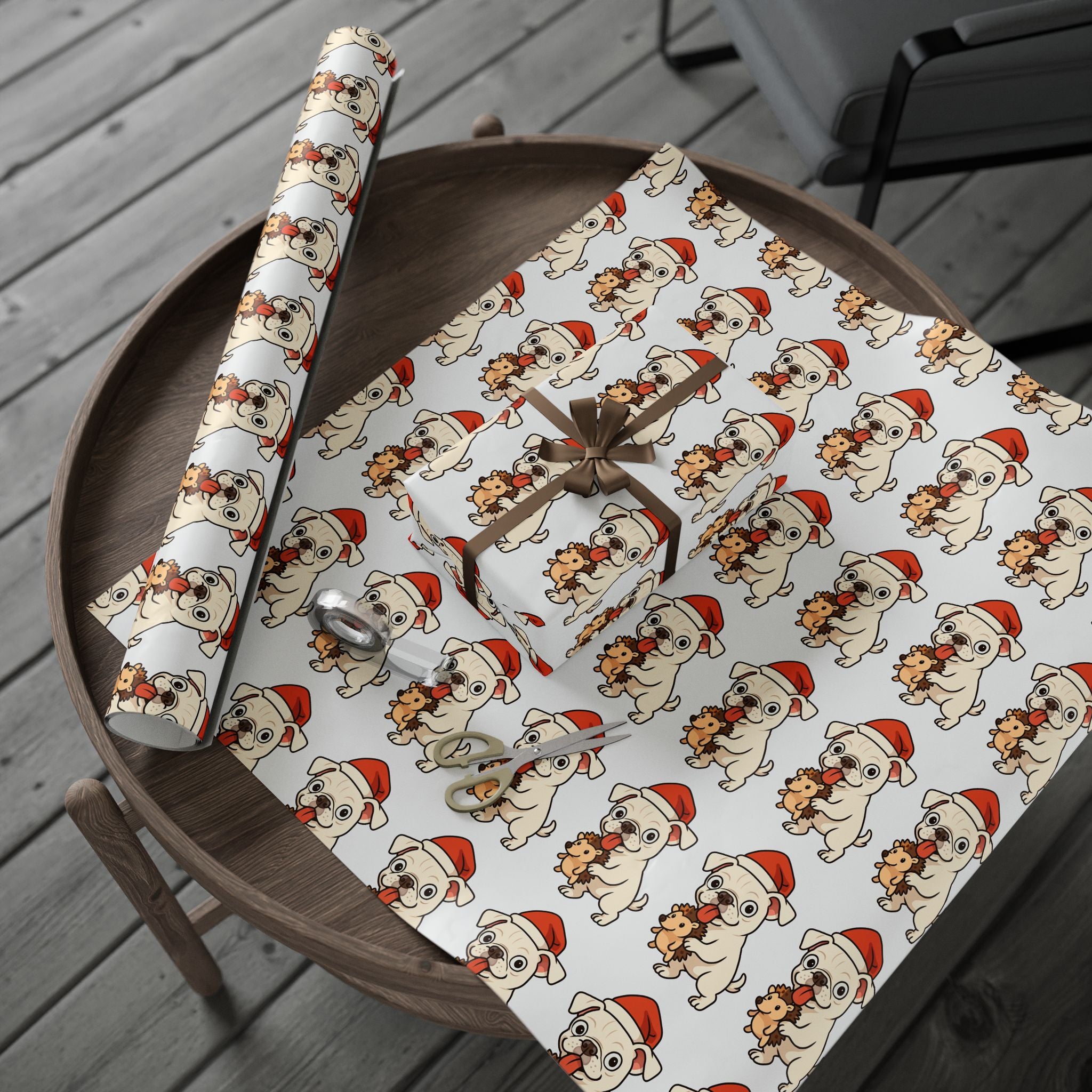 Cape May Pug Pattern Wrapping Paper - Cute Cartoon Pugs Gift Wrap Roll