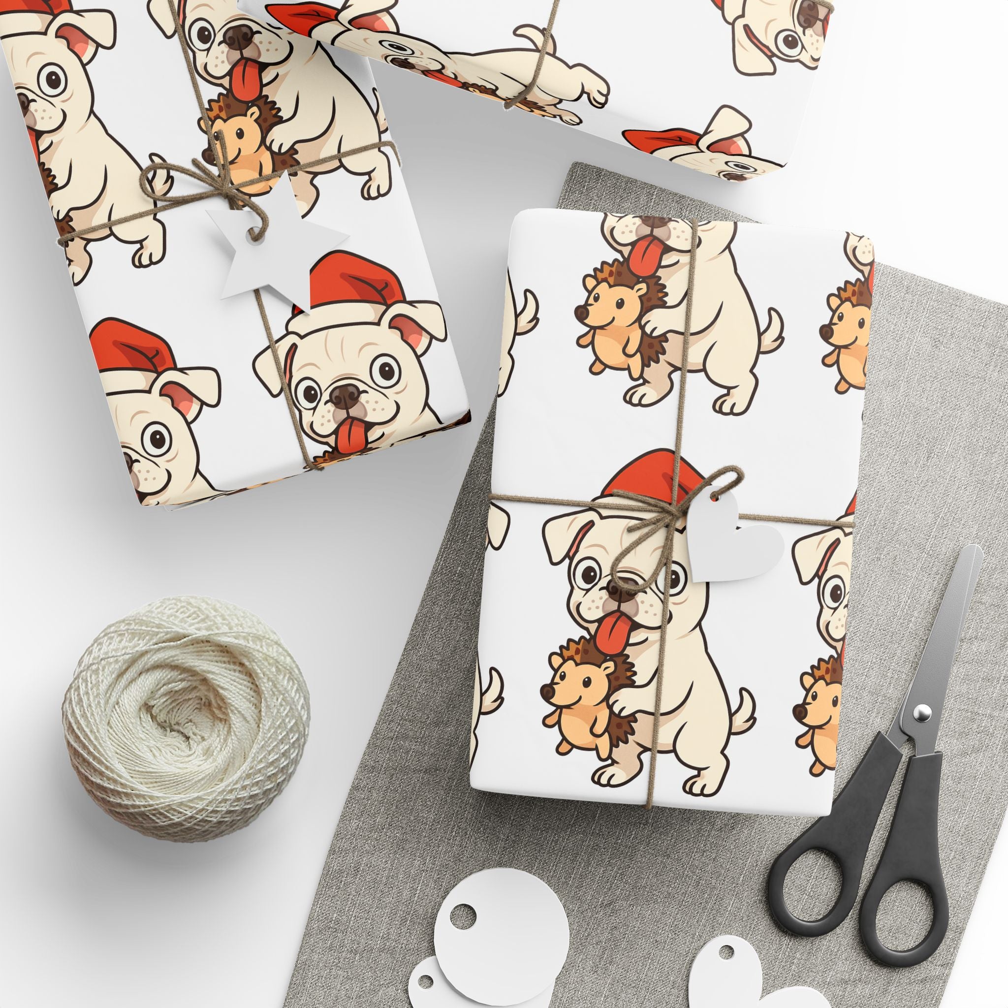 Cape May Pug Pattern Wrapping Paper - Cute Cartoon Pugs Gift Wrap Roll