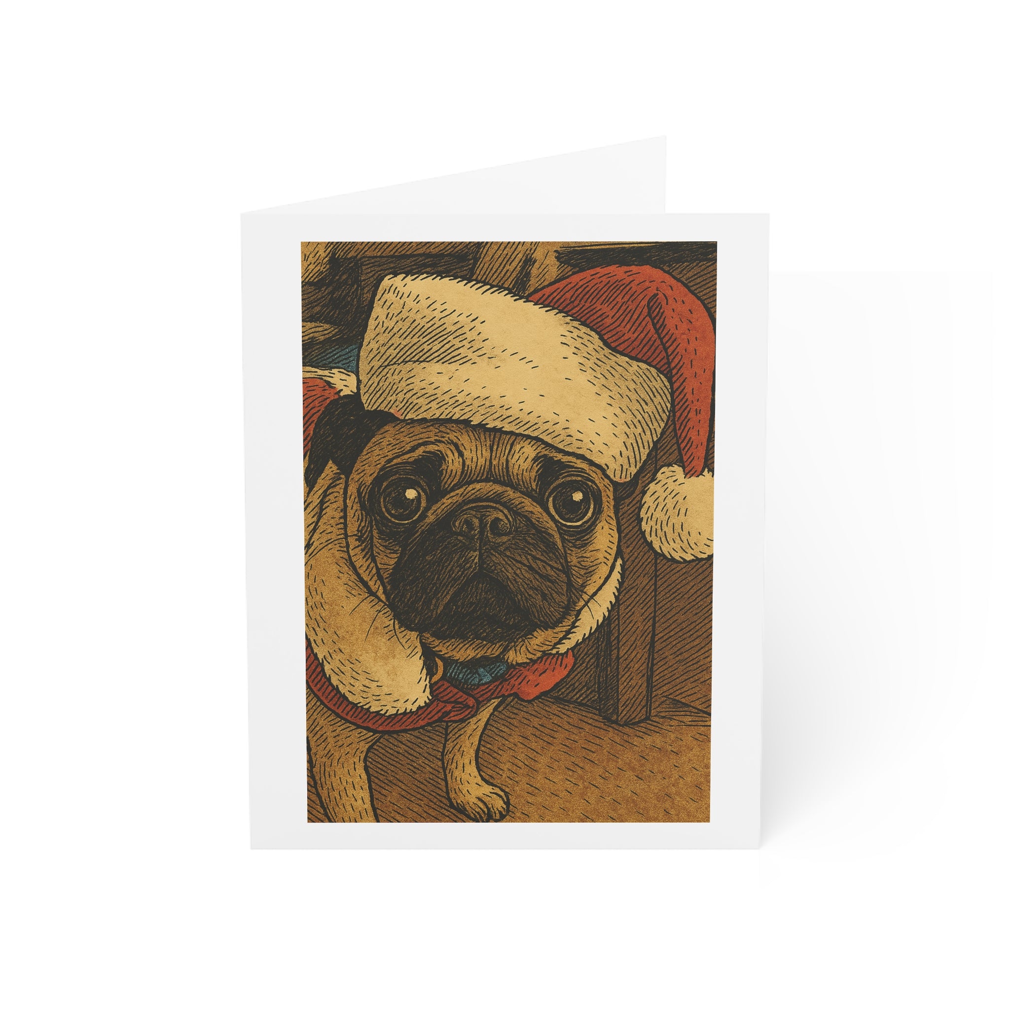 Pug in Santa Hat Greeting Card | Christmas Pug Holiday Card