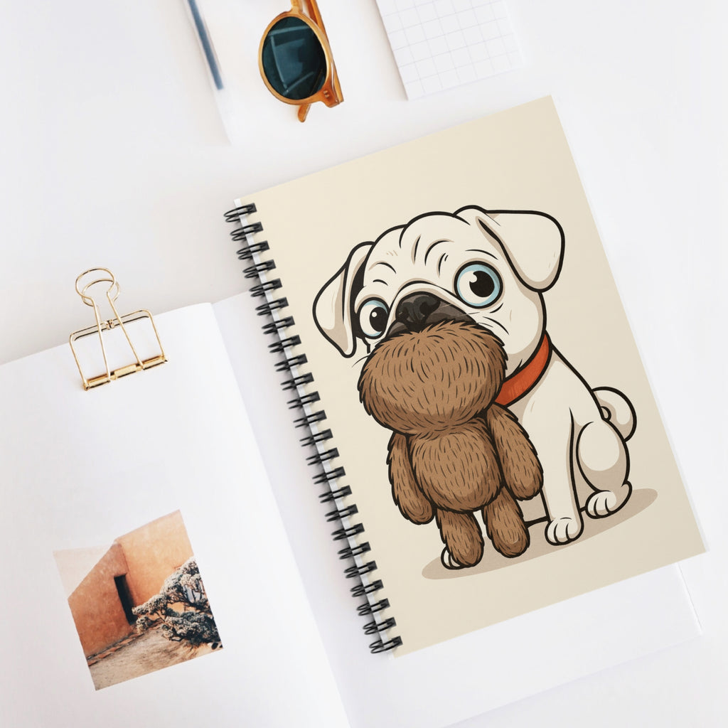 Odin Pug Puppy with Teddy Spiral Notebook — Cute Dog Journal, Ruled Lined Notepad for Kids & Pet Lovers