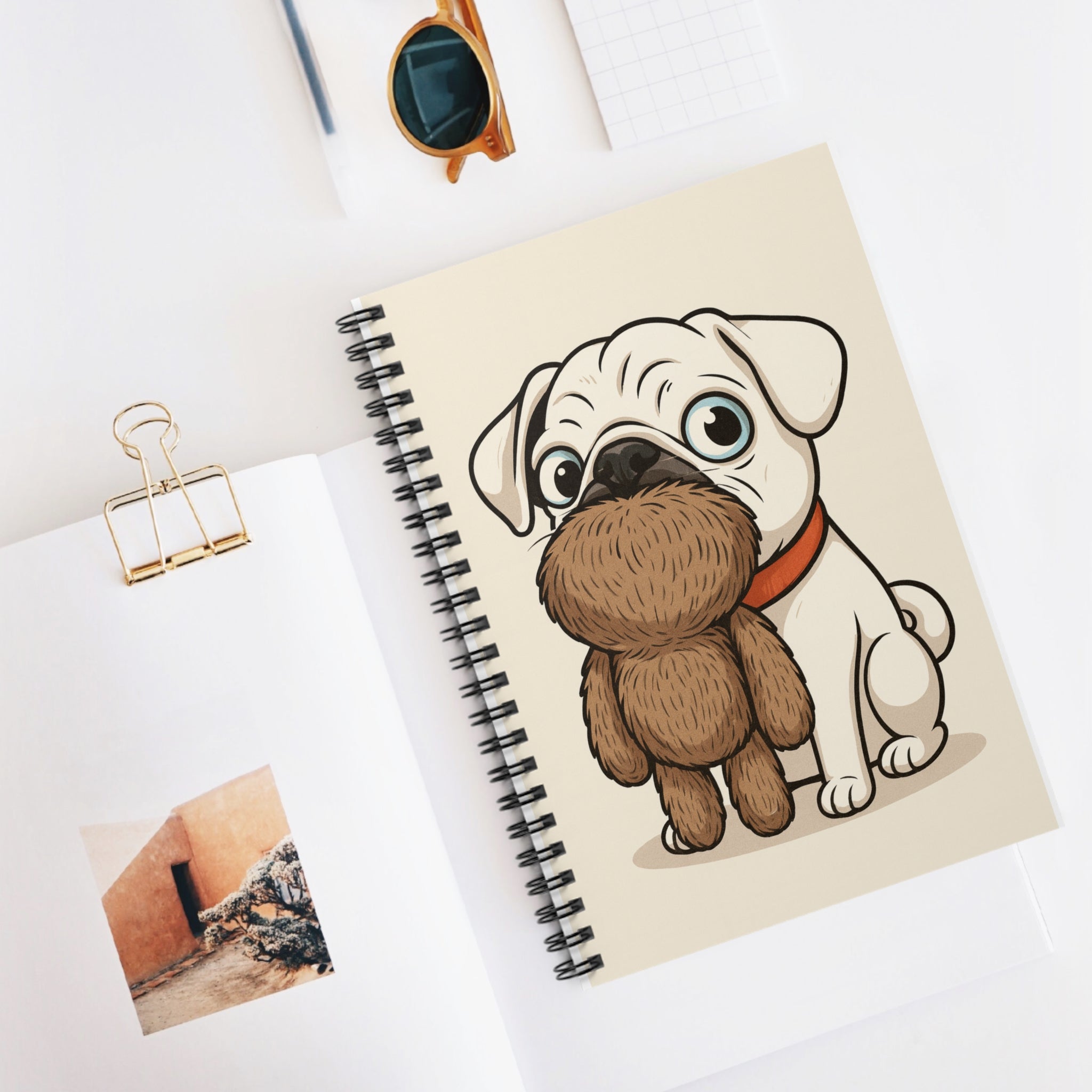 Odin Pug Puppy with Teddy Spiral Notebook — Cute Dog Journal, Ruled Lined Notepad for Kids & Pet Lovers
