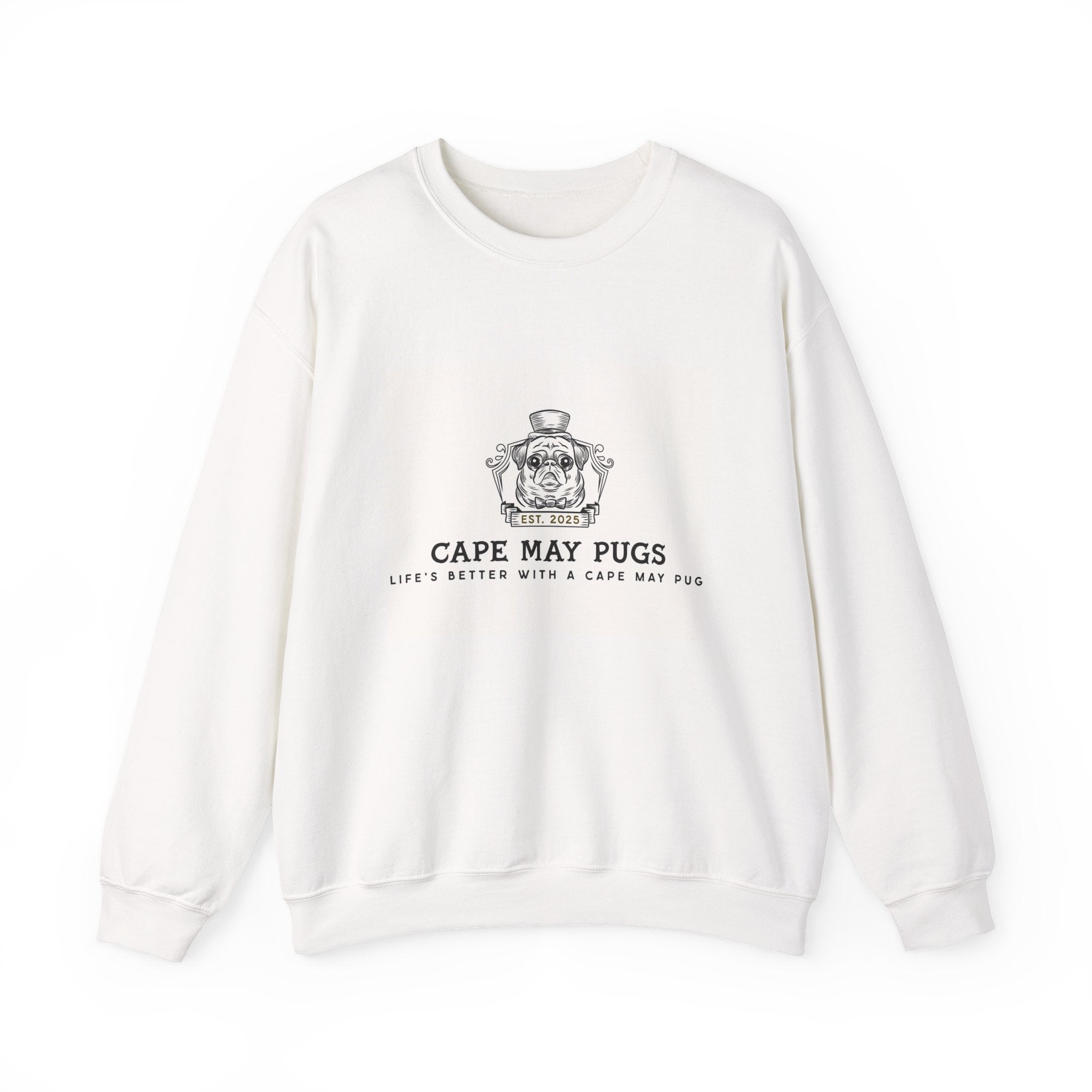 Cape May Pugs crest logo Sweatshirt | Pug illustration, coastal dog design